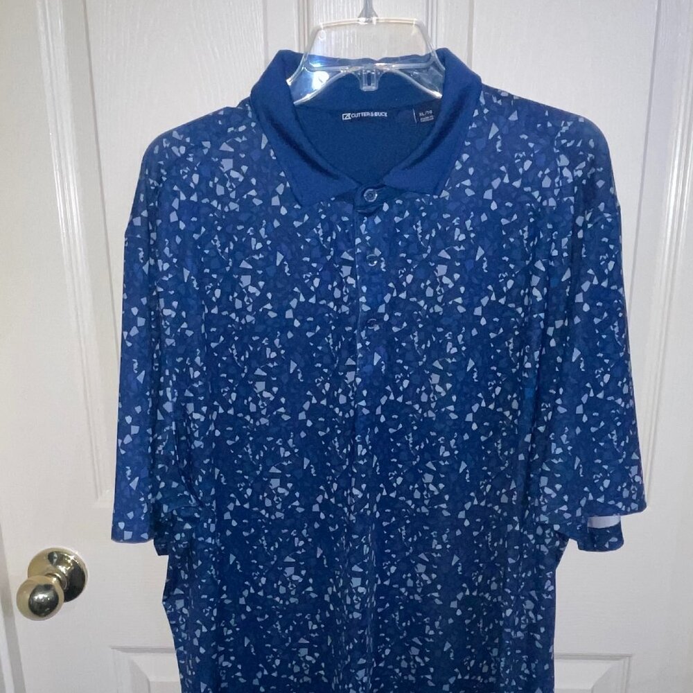 Cutter & Buck XL Men's Polo SS Shirt Geometric Pattern Blue‎ Gray Light Blue